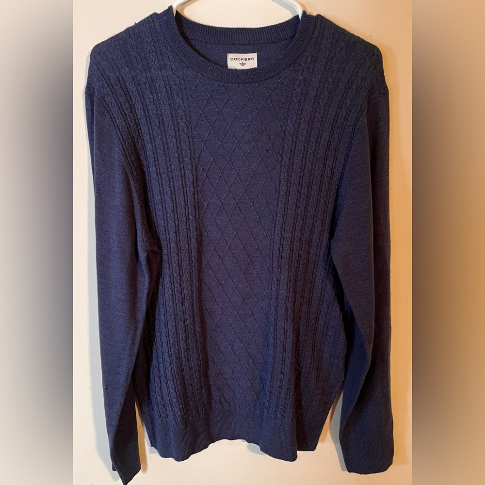 Dockers Men's Navy Cable Knit Crewneck Sweater
